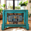 Vintage Asia Asiatische Kommode Sideboard Blau "Oceanflowers" - Art. 34740-5