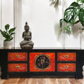 Vintage Asia Asiatisches Lowboard Kommode Bank "Coalflowers" - Art. 35208-6