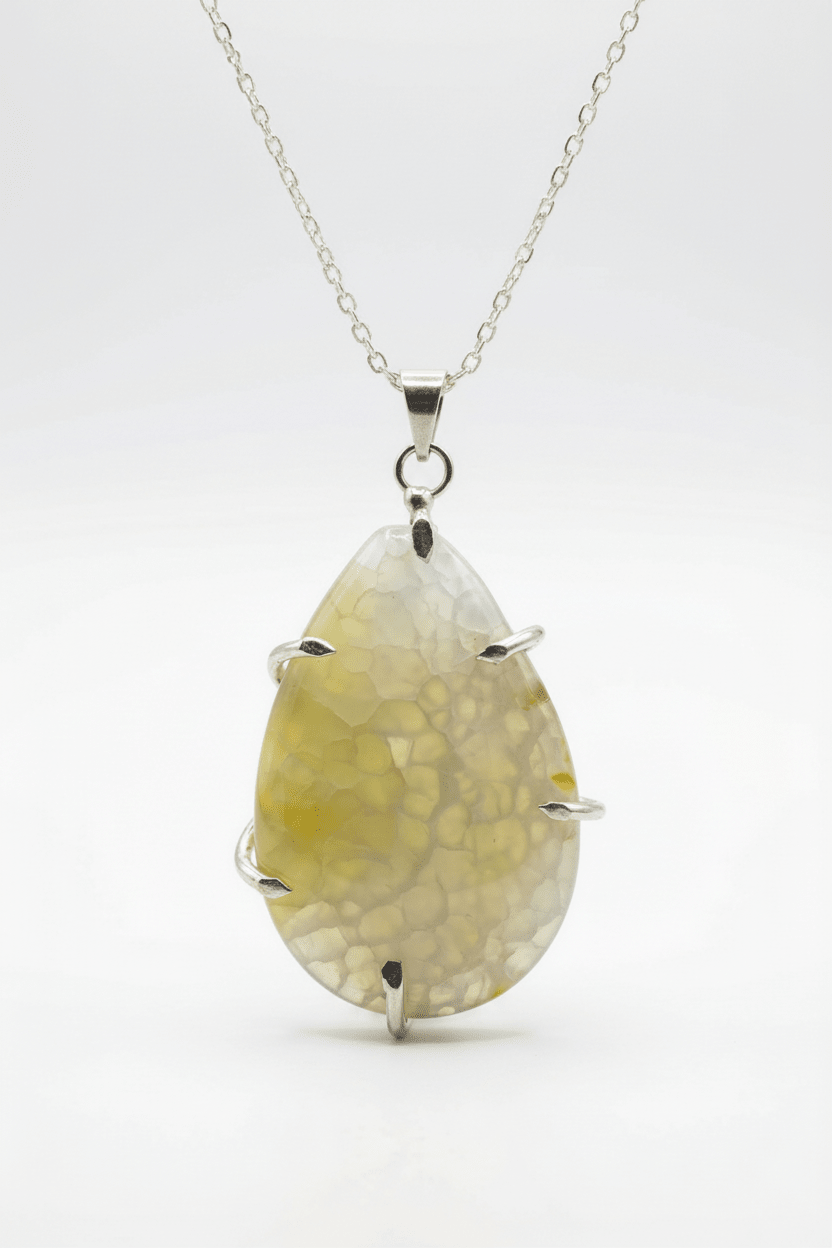 Tropfen - Anhänger „Yellow Mosaic“ – Naturstein in Silber - Boxkorb