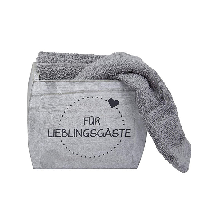 4 Gästehandtücher in MDF Holzbox (Für Lieblingsgäste) - Boxkorb