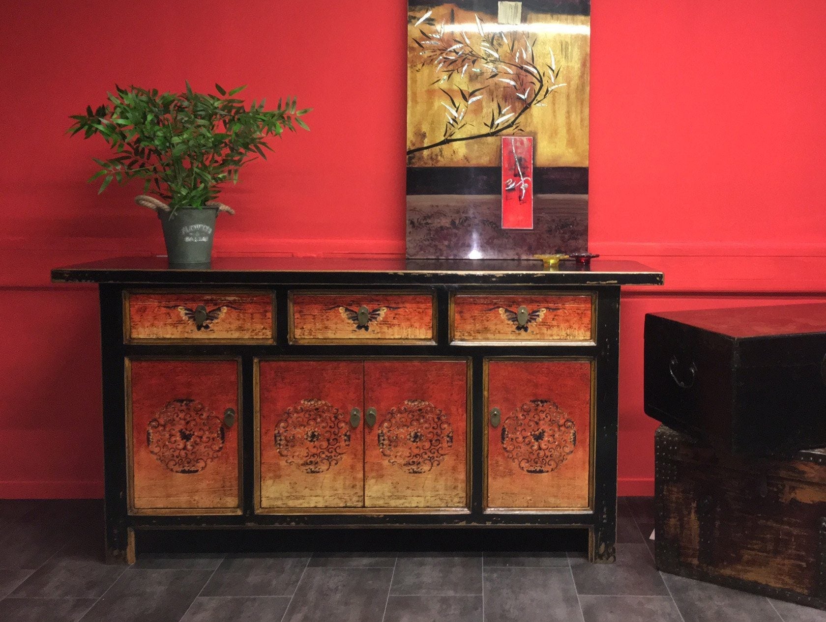 Vintage Asia Orientalische Kommode Sideboard Schrank "Fire" - Art. 34372-2
