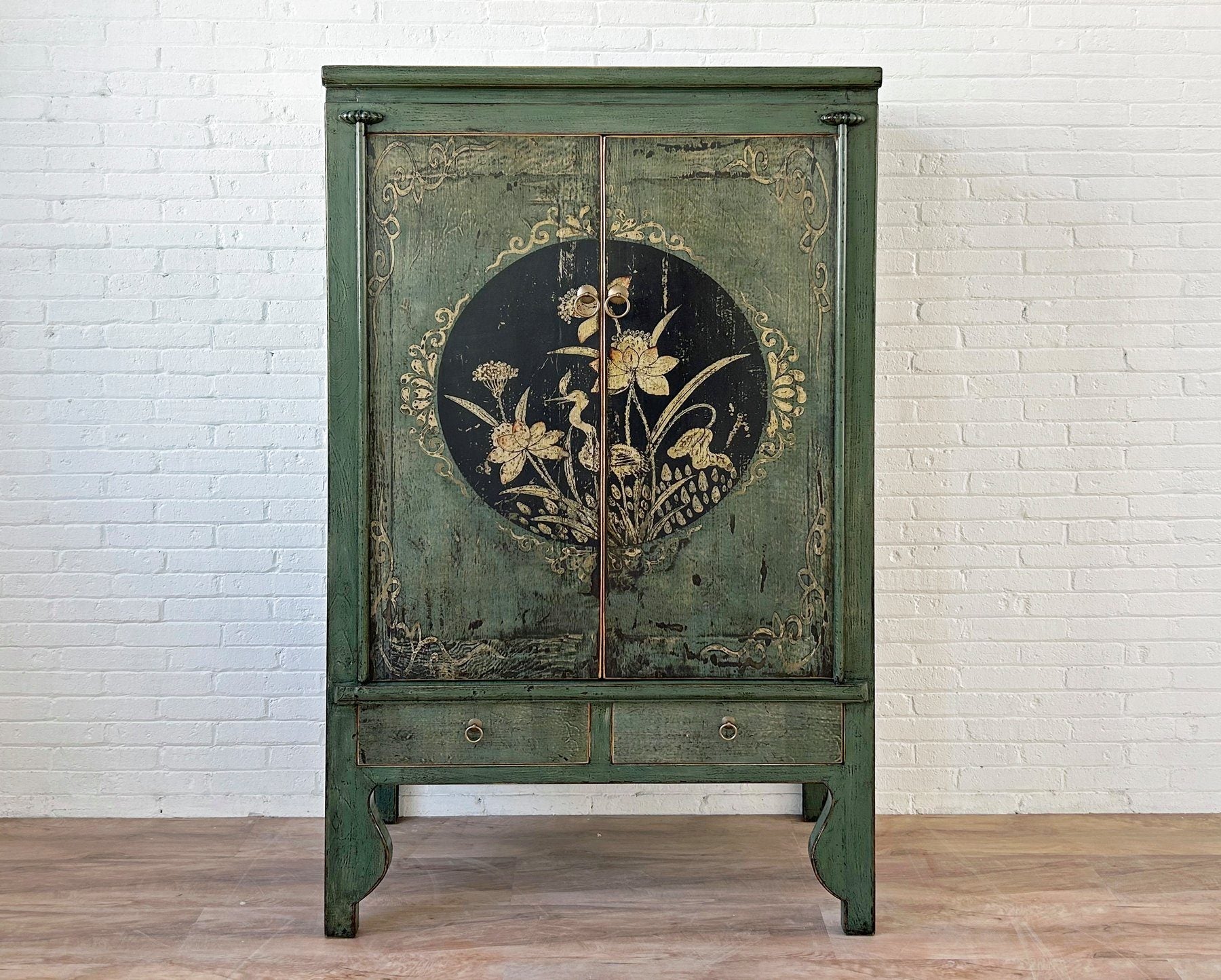 Vintage Asia Chinesischer Schrank Hochzeitsschrank Kommode Tannengrün - Art. A600-2
