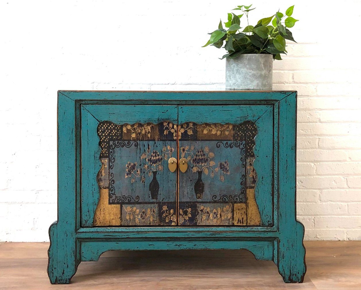 Vintage Asia Asiatische Kommode Sideboard Blau "Oceanflowers" - Art. 34740-5