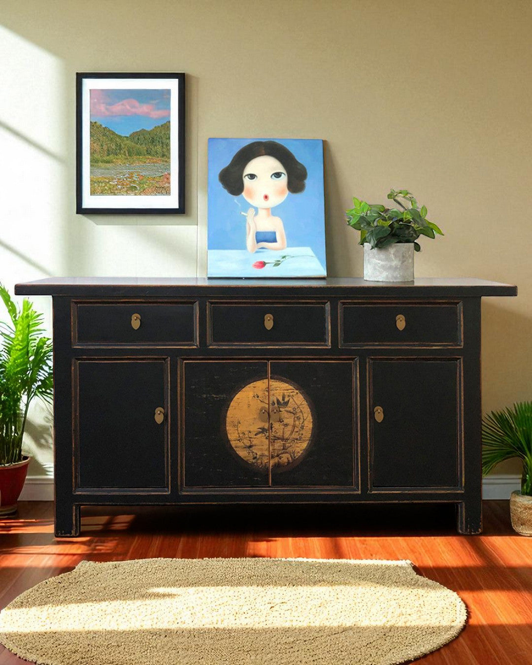 Vintage Asia Orientalische Kommode Sideboard Schrank "LesNoirs" - Art. 34372-9