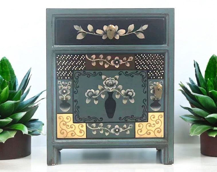 Vintage Asia Chinesisches Nachtkästchen Nachttisch "Oceanflowers" - Art. 35191-6