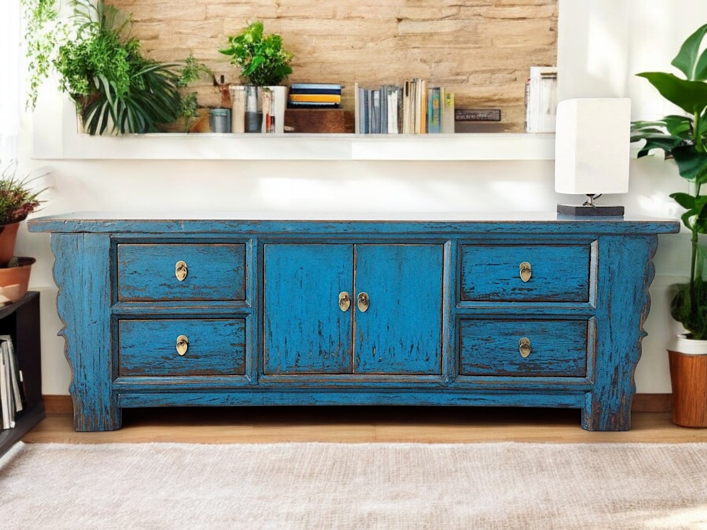 Vintage Asiatisches Sideboard Bank Blau