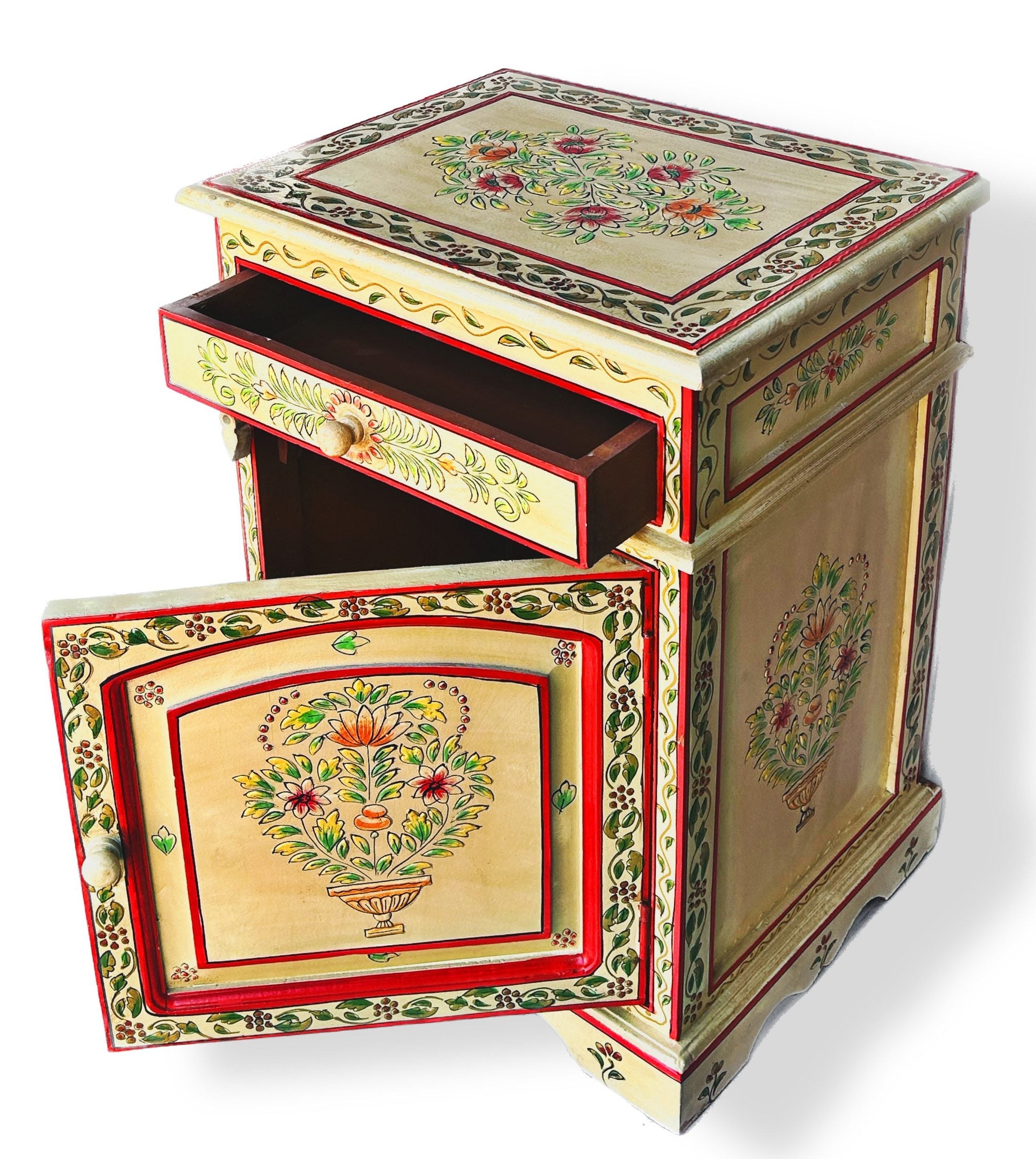 Vintage Asia Handbemaltes Indisches Kästchen Nachttisch - Art. Chest_IRF