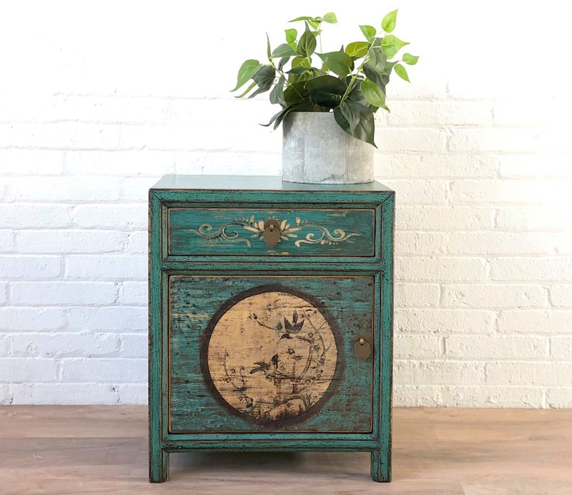 Vintage Asia Chinesisches Nachtkästchen Nachttisch "Aurora" - Art. 35191-10