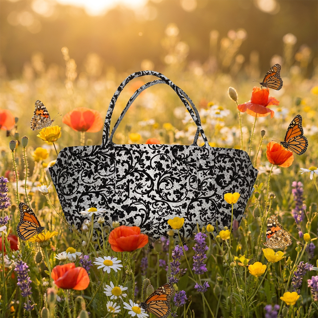 Blütentraum – Filz Einkaufstasche mit Blumenmuster - Boxkorb