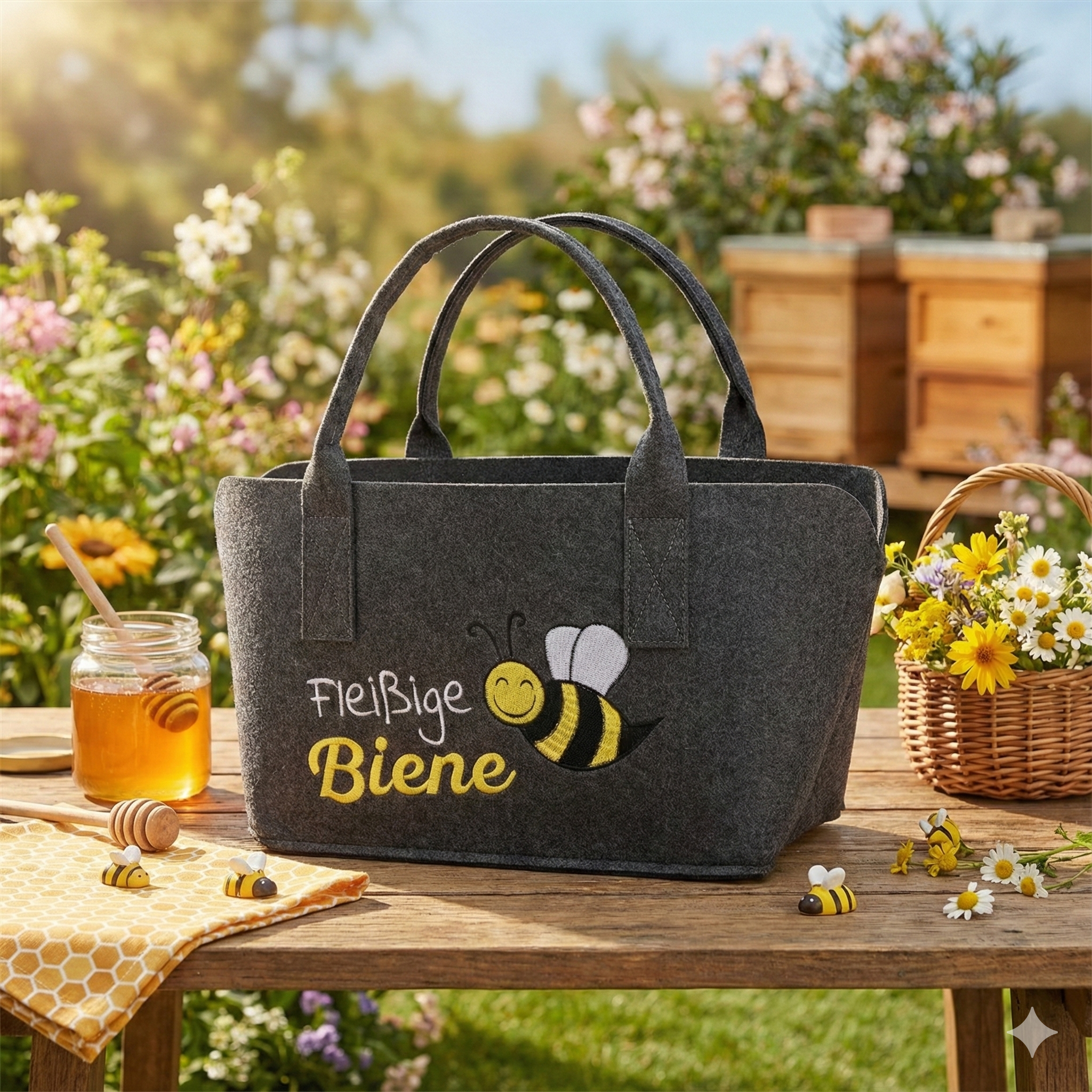 Filztasche "Fleißige Biene" – Robuster Shopper - Boxkorb