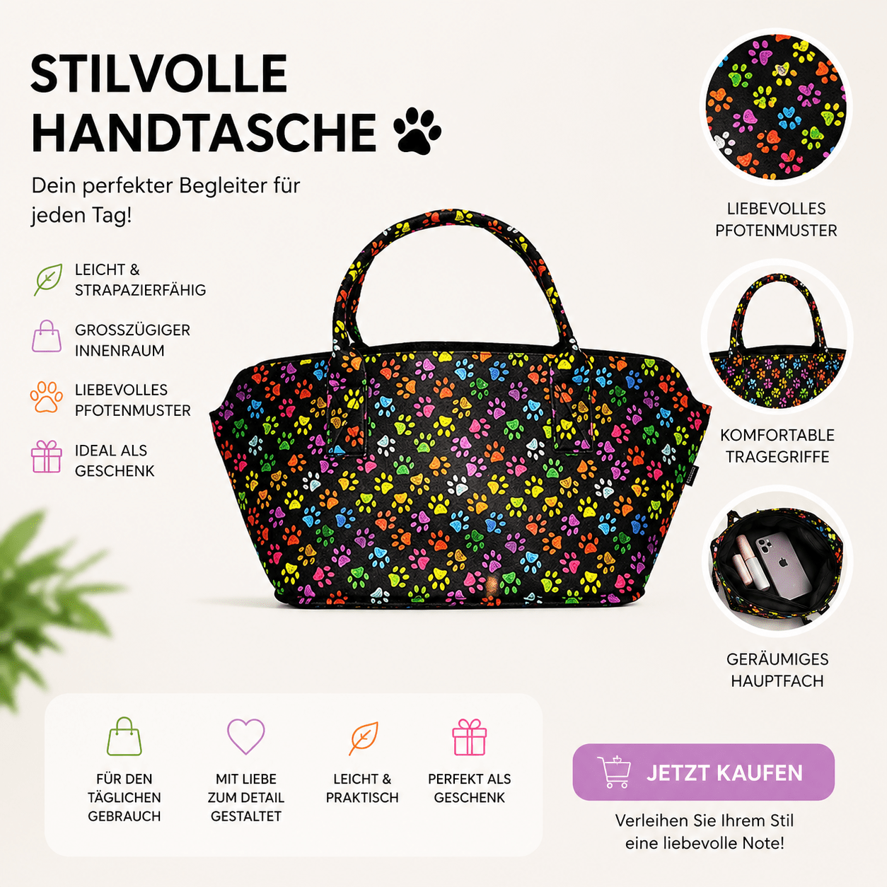 Filztasche Pawsome Prints - Boxkorb