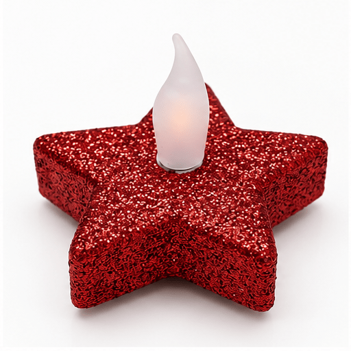 LED Sternkerzen 3er-Set mit Glitzer – Gold, Silber & Rot – Weihnachtsdeko - Boxkorb