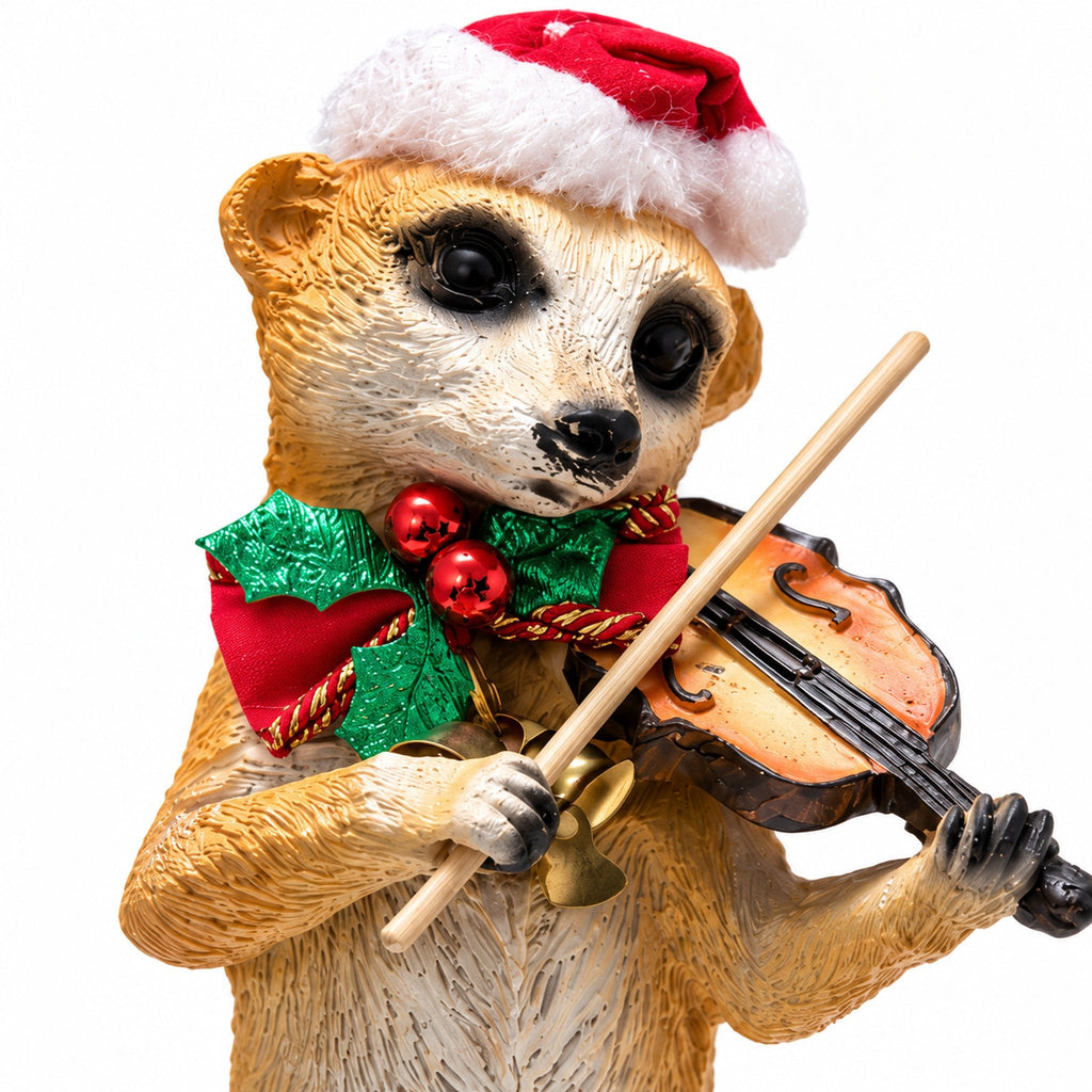 Weihnachtliches Erdmännchen mit Geige 24 Cm– Dekofigur mit Nikolausmütze - Boxkorb