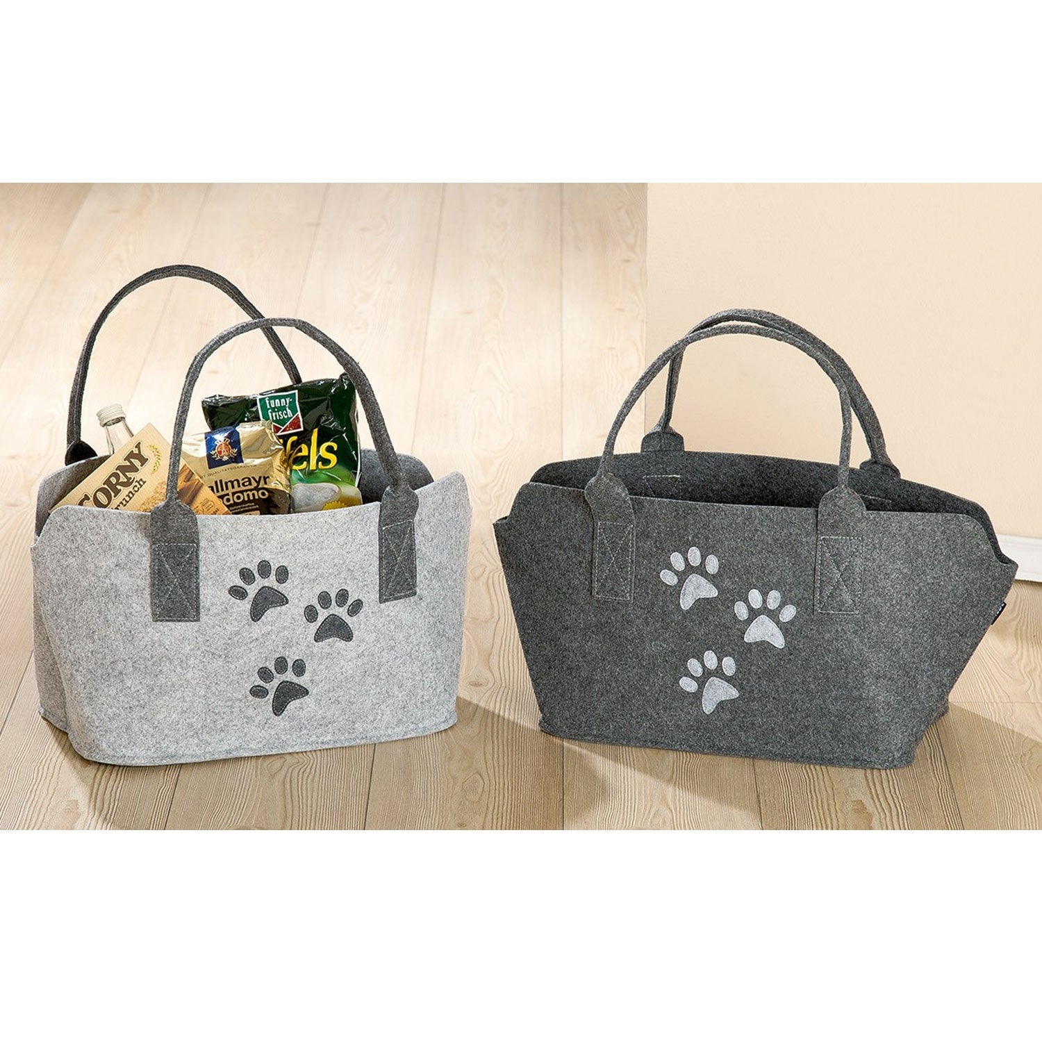 Filz Tasche Pfoten – Einkaufstasche & Geschenk für Hundeliebhaber - Boxkorb