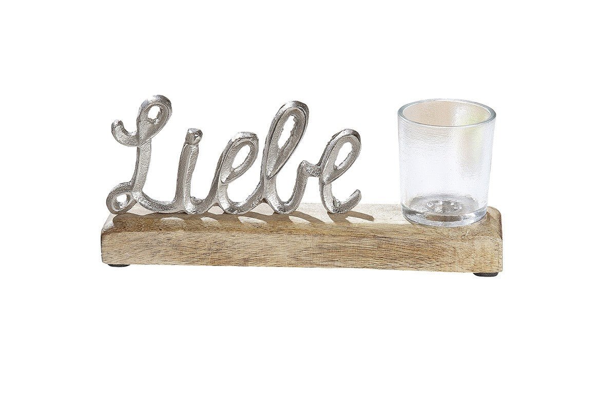 Mini - Schriftzug "Liebe" mit Teelichtleuchter - Boxkorb